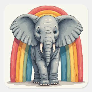 Adesivo Quadrado Rainbow Elephant Sticker