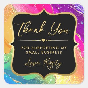 Adesivo Quadrado Rainbow Glitter Agate e pequenas empresas Douradas