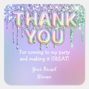 Adesivo Quadrado Rainbow Glitter Dobra Favor de Festa de aniversári