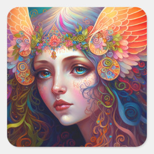 Adesivo Quadrado Rainbow Goddese Fantasy Art Square Sticker