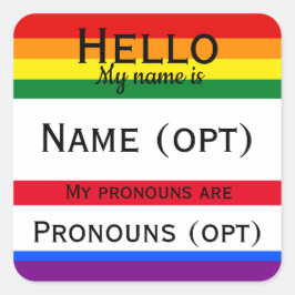 Adesivo Quadrado Rainbow Hello Pronouns