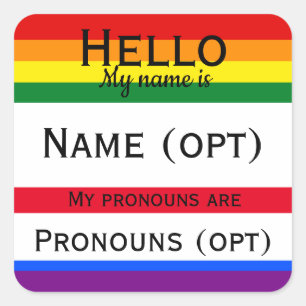 Adesivo Quadrado Rainbow Hello Pronouns