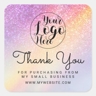 Adesivo Quadrado Rainbow Holograph Cliente Glitter Ombre Obrigado