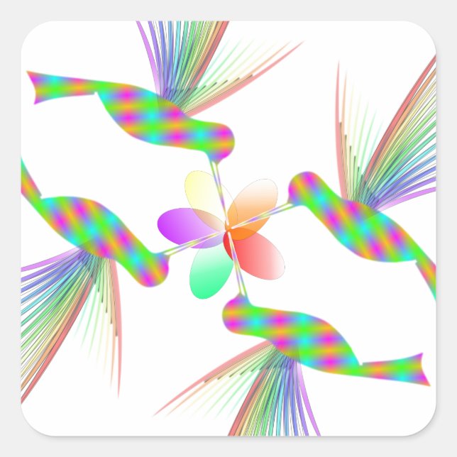 Adesivo Quadrado Rainbow Hummingbird Beijando Uma Flor (Frente)
