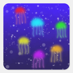 Adesivo Quadrado Rainbow Jellyfish Sticker