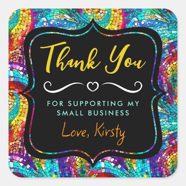 Adesivo Quadrado Rainbow Jewel Tone Mosaico Glass Pequena empresa (Frente)