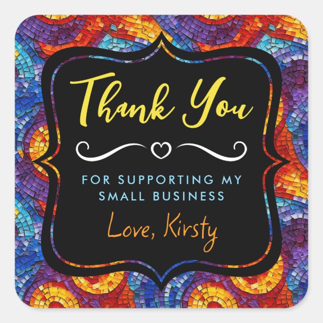 Adesivo Quadrado Rainbow Jewel Tone Mosaico Glass Pequena empresa (Frente)