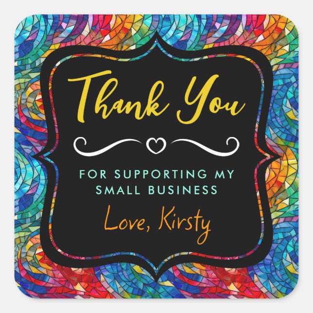 Adesivo Quadrado Rainbow Jewel Tone Mosaico Glass Pequena empresa (Frente)