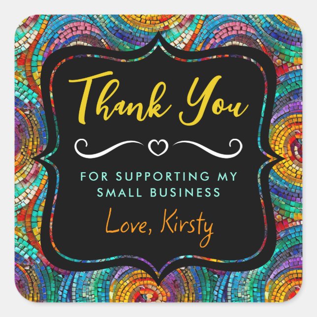 Adesivo Quadrado Rainbow Jewel Tone Mosaico Glass Pequena empresa (Frente)