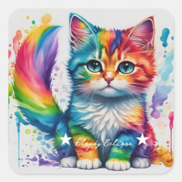 Adesivo Quadrado Rainbow Kitten Painter