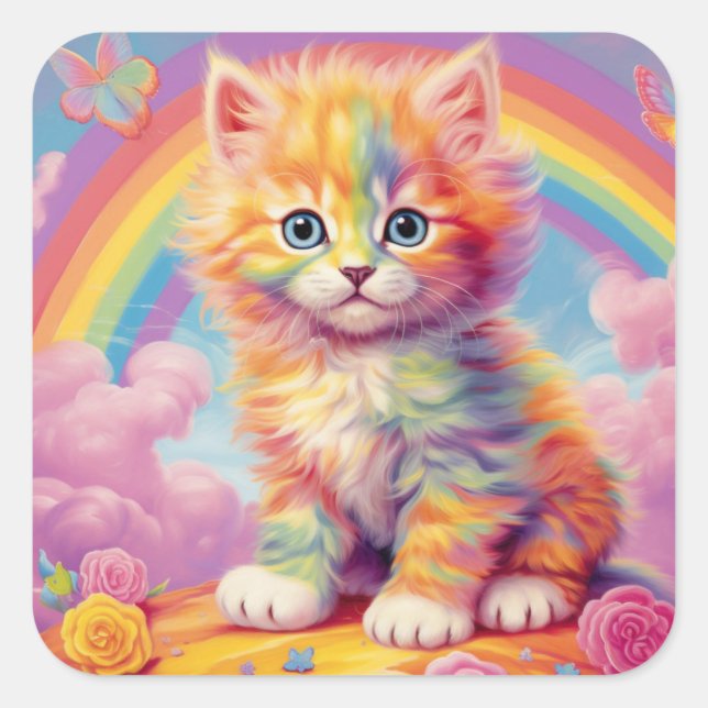 Adesivo Quadrado Rainbow Kitten Stickers (Frente)