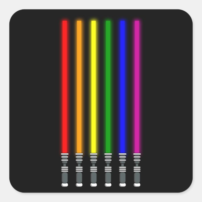 Adesivo Quadrado RAINBOW LIGHTSABER Orgulho LGBT Mês LGBTQ Arco-Íri (Frente)