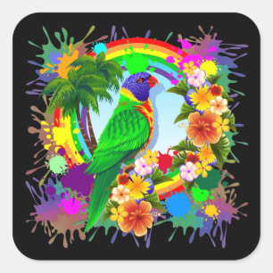 Adesivo Quadrado Rainbow Lorikeet Parrot Stickers
