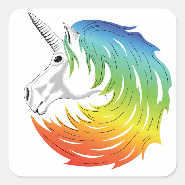 Adesivo Quadrado Rainbow Mane Unicorn (Frente)