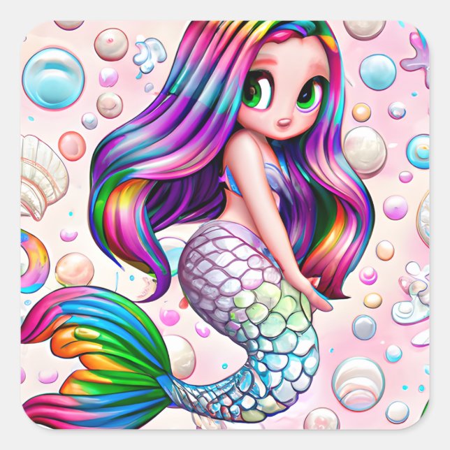Adesivo Quadrado Rainbow Mermaid (Frente)
