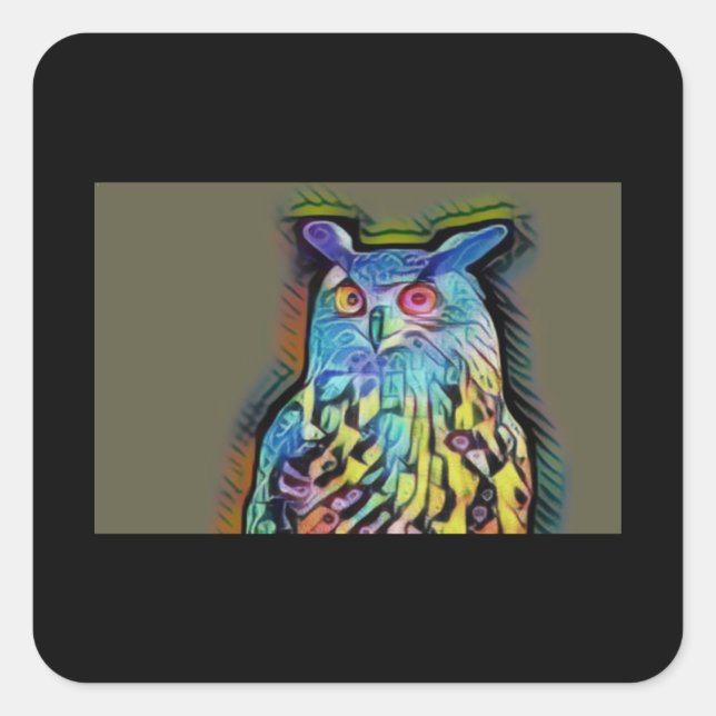 Adesivo Quadrado Rainbow Owl (Frente)