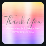 Adesivo Quadrado Rainbow Pastel Weding Favor Obrigado<br><div class="desc">Dourado, rosa e roxo Ombre Rainbow Pastel Casamento Selo Favor Obrigado Sticker. Este adesivo pode ser personalizado para incluir seu nome e data de casamento e ser usado para selar seus convites de casamento ou bolsas de favor. Entre em contato com o designer se você quiser fazer a correspondência de...</div>