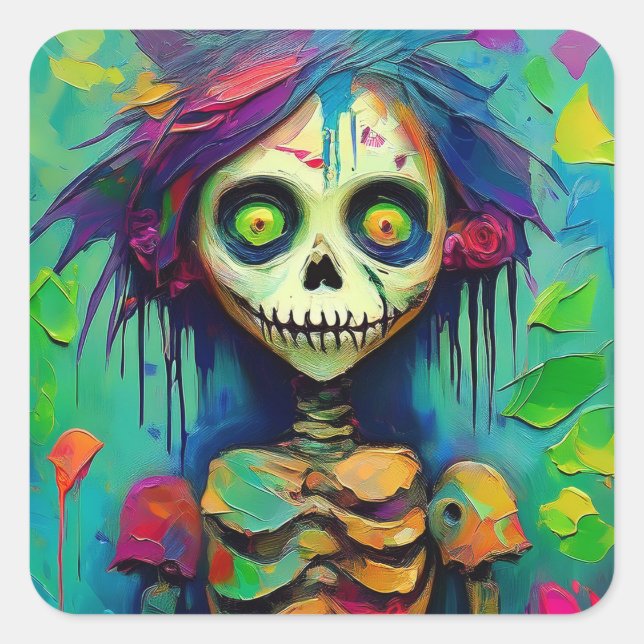 Adesivo Quadrado Rainbow Skeleton Zombie Doll (Frente)