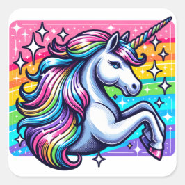 Adesivo Quadrado Rainbow Sparkles e Magical Unicorn