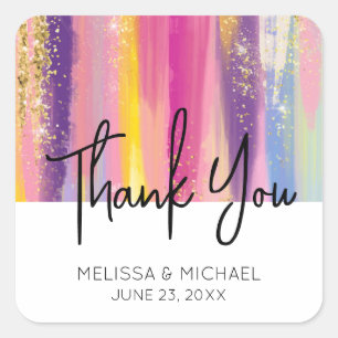 Adesivo Quadrado Rainbow Stripes com Casamento Glitter Dourado Faux