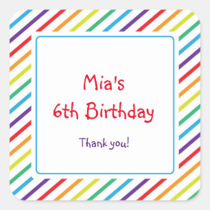 Adesivo Quadrado Rainbow Stripes Divertido Partido Colorido Favor S