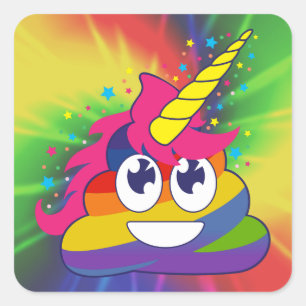Adesivo Quadrado Rainbow Tie Dye Unicorn Poop Emoji Stickers
