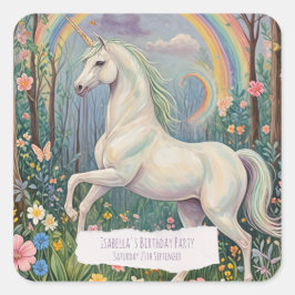 Adesivo Quadrado Rainbow Unicorn Birthday