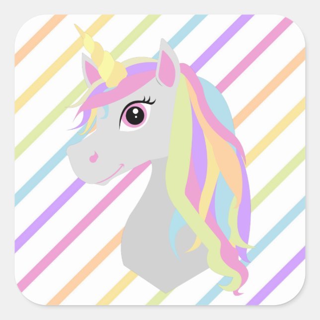 Adesivo Quadrado Rainbow Unicorn Birthday Sticker (Frente)