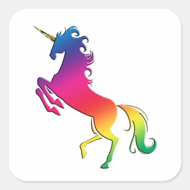 Adesivo Quadrado Rainbow Unicorn com Dourado Corno (Frente)