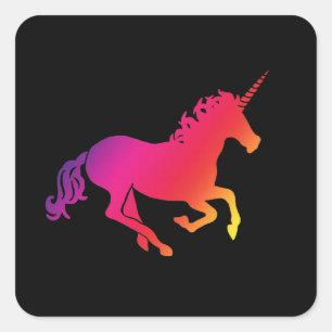 Adesivo Quadrado Rainbow Unicorn com fundo preto