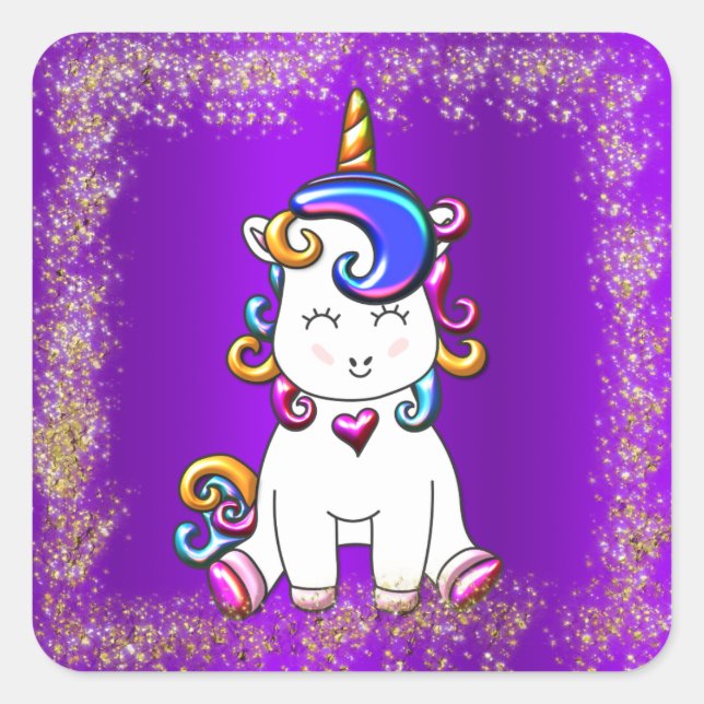 Adesivo Quadrado Rainbow Unicorn Glitter Purple (Frente)