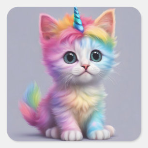 Adesivo Quadrado Rainbow Unicorn Kitten
