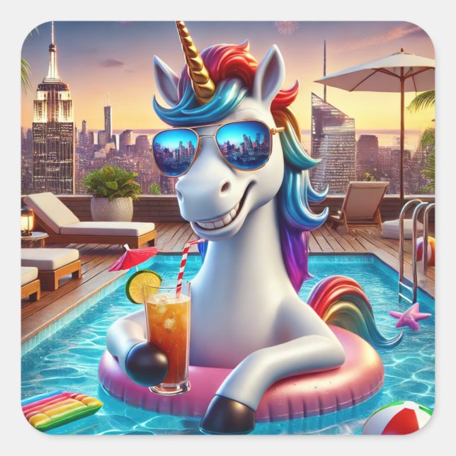 Adesivo Quadrado Rainbow Unicorn Sticker (Frente)