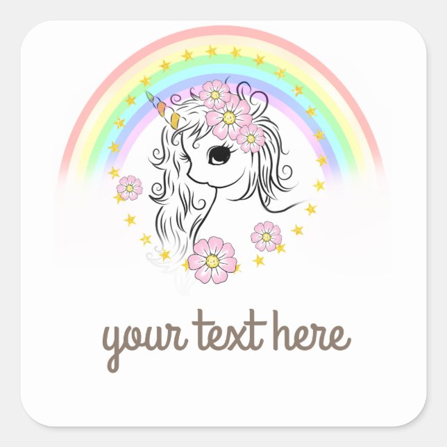 Adesivo Quadrado Rainbow Unicorn Stickers (Frente)