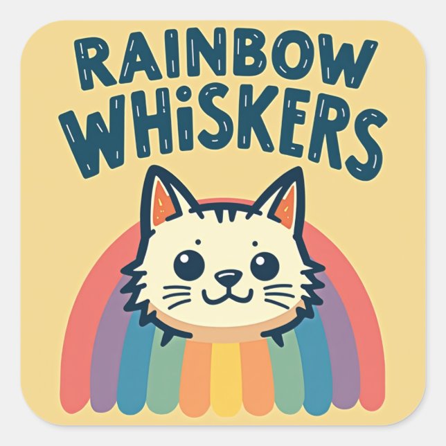 Adesivo Quadrado Rainbow Whkers Cat Sticker (Frente)