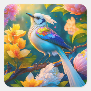 Adesivo Quadrado Rainbow Winged Jay Fantasy Bird