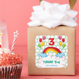 Adesivo Quadrado Rainbows e Balões Favor da Festa de aniversário