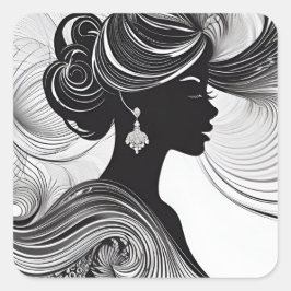 Adesivo Quadrado Rainha Africana Silhuette Preta e Branca