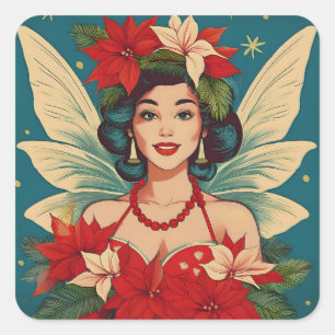 Adesivo Quadrado Rainha da Beleza Pin-Up de Natal Tropical dos Anos