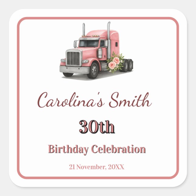 Adesivo Quadrado Rainha do Caminhão de Aniversário (Frente)