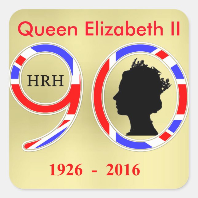 Adesivo Quadrado Rainha Elizabeth II De Inglaterra 90 Birthday (Frente)