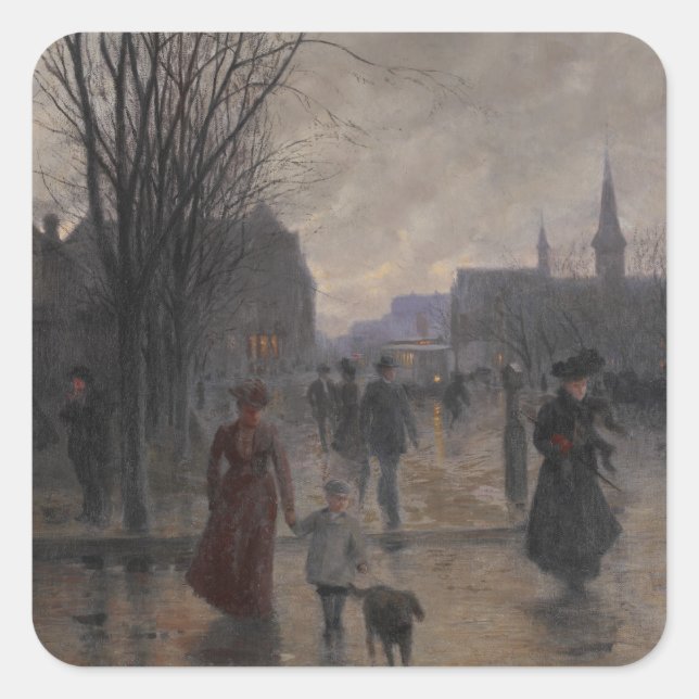 Adesivo Quadrado Rainy Evening na Avenida Hennepin, c.1902 (Frente)