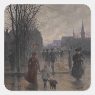 Adesivo Quadrado Rainy Evening na Avenida Hennepin, c.1902