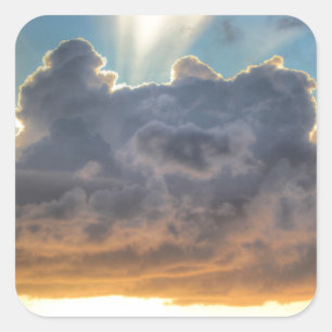 Adesivo Quadrado Raios do por do sol de luz através das nuvens