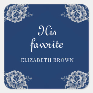 Adesivo Quadrado Raios Florais Elegantes no Casamento Azul Marinho