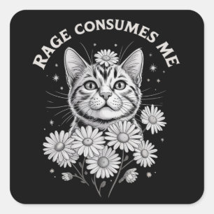Adesivo Quadrado Raiva de Gato Me Consome Divertido Sarcástico Flor