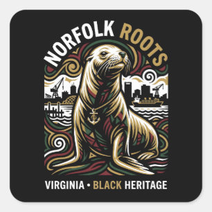 Adesivo Quadrado Raízes de Norfolk Foca Leão Marítimo Afro-American