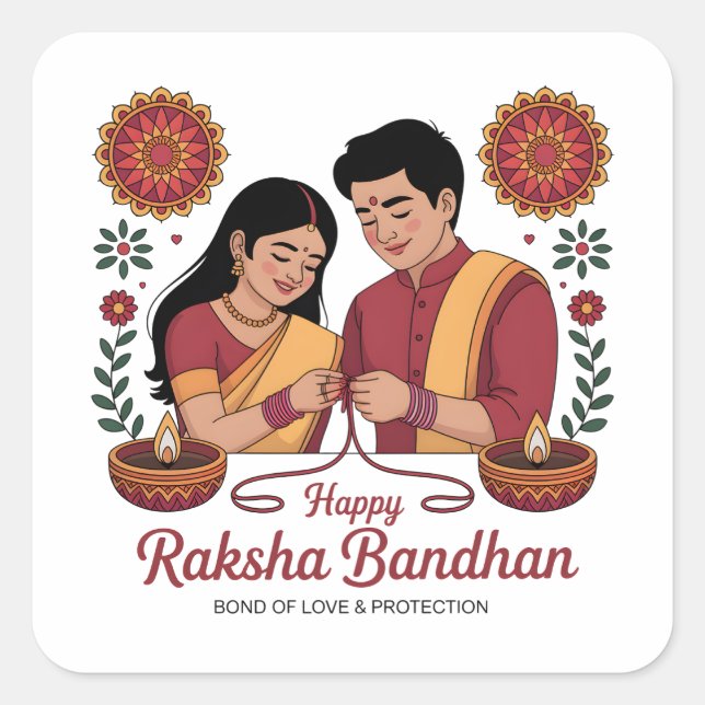 Adesivo Quadrado Raksha Bandhan Sticker (Frente)