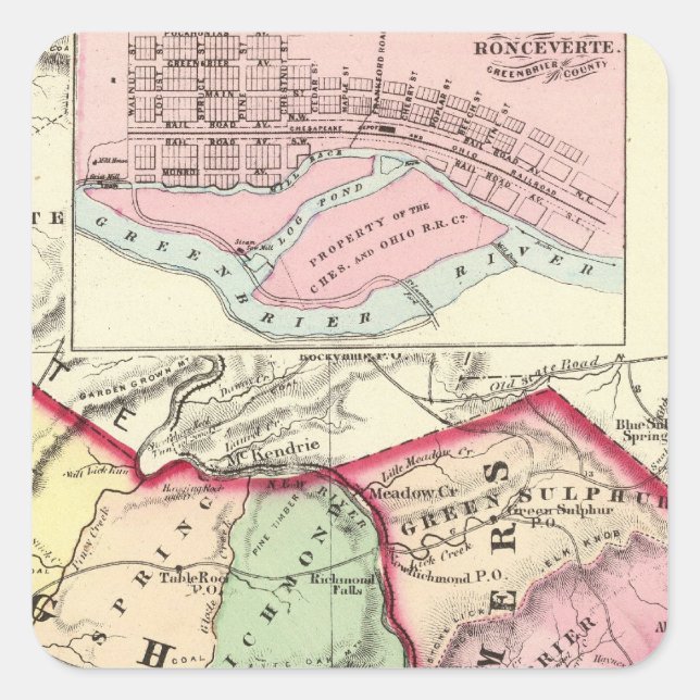 Adesivo Quadrado Raleigh, Mercer, Summers, condados Monroe (Frente)