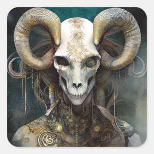 Adesivo Quadrado Ram Skull Surreal Fantasy Art